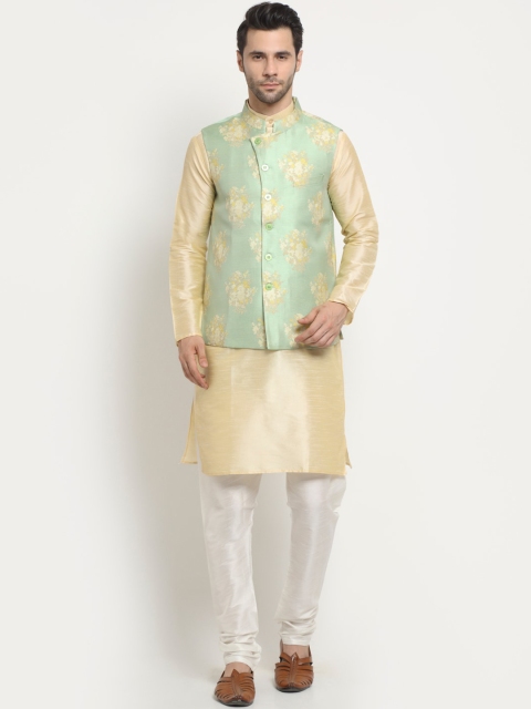 NEUDIS Men Cream-Coloured & Green Regular Dupion Silk Kurta Set With Jacquard Nehru Jacket
NEUDIS Men Cream-Coloured & Green Regular Dupion Silk Kurta Set With Jacquard Nehru Jacket
