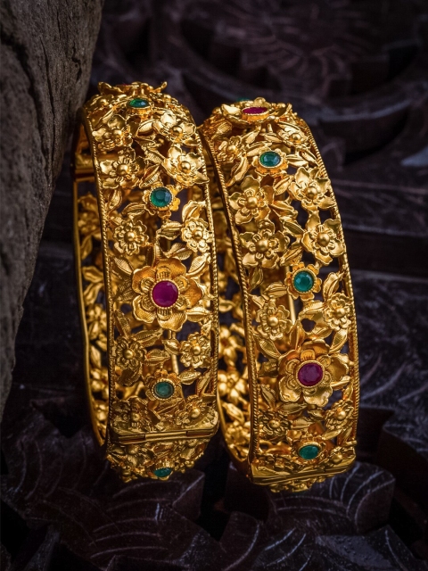 Alankruthi Set Of 2 Gold-Plated Pink & Green Stone-Studded Handcrafted Temple Bangles
Alankruthi Set Of 2 Gold-Plated Pink & Green Stone-Studded Handcrafted Temple Bangles
