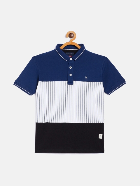 Crimsoune Club Boys Blue & White Colourblocked Polo Collar T-shirt