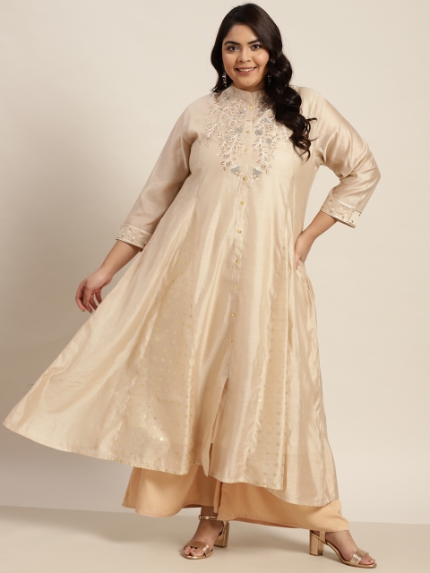 Juniper Plus Women Beige & Gold-Toned Ethnic Motifs Embroidered Chanderi Silk Anarkali Kurta
Juniper Plus Women Beige & Gold-Toned Ethnic Motifs Embroidered Chanderi Silk Anarkali Kurta