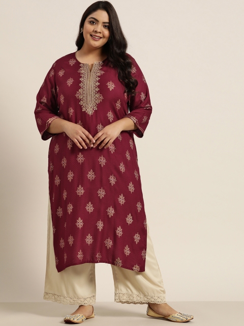 Juniper Plus Women Burgundy & Gold-Toned Ethnic Motifs Printed Indie Prints Liva Dobby Liva Kurta
Juniper Plus Women Burgundy & Gold-Toned Ethnic Motifs Printed Indie Prints Liva Dobby Liva Kurta