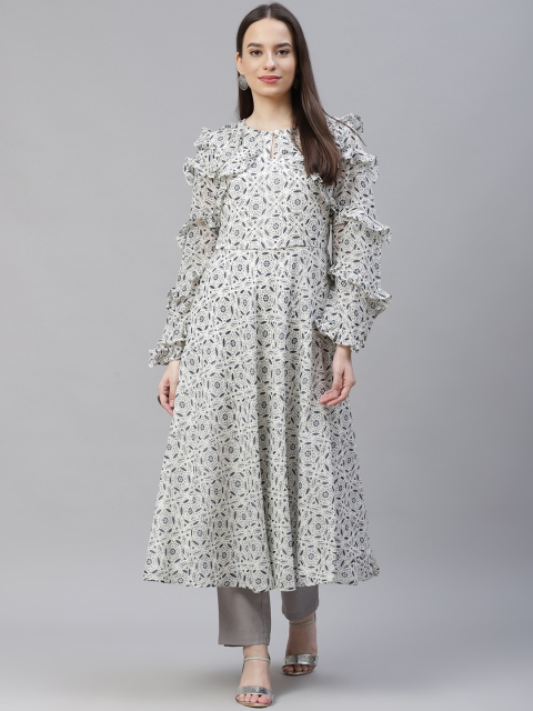Jompers Women Off White & Navy Blue Ethnic Motifs Printed Floral Georgette Anarkali Kurta
Jompers Women Off White & Navy Blue Ethnic Motifs Printed Floral Georgette Anarkali Kurta