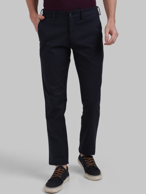 ColorPlus Men Navy Blue & Black Checked Trousers