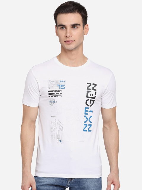 JADE BLUE Men White Typography Printed Slim Fit Pure Cotton T-shirt