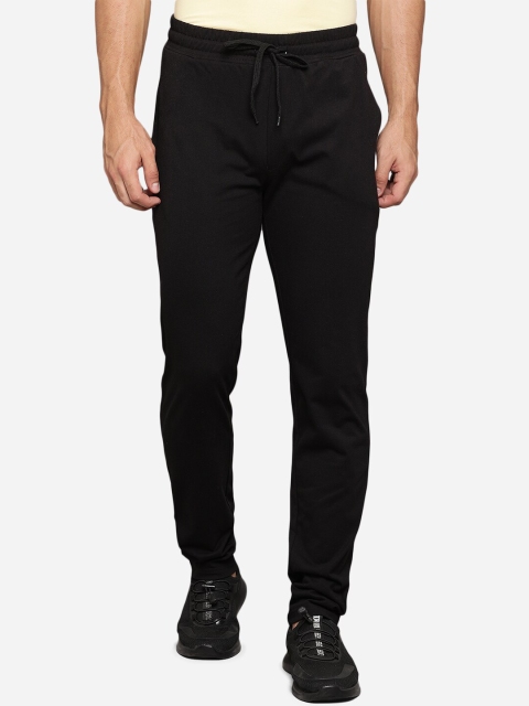 JADE BLUE Men Black Solid Pure Cotton Track Pants