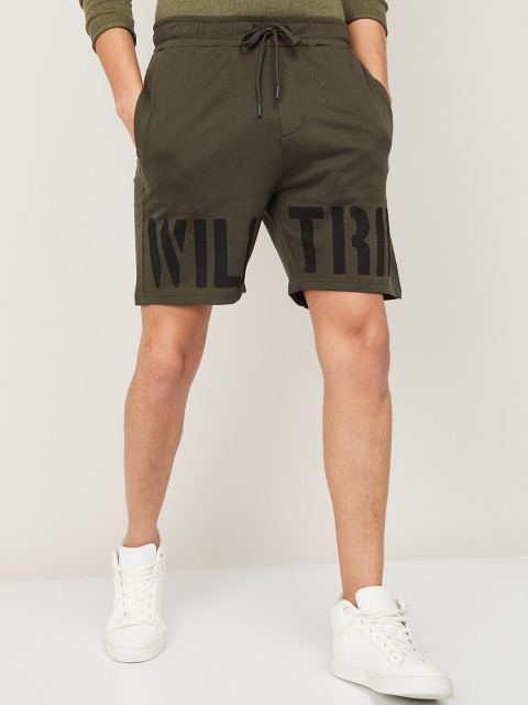 Forca by Lifestyle Men Olive Green Typography Printed Sports Shorts