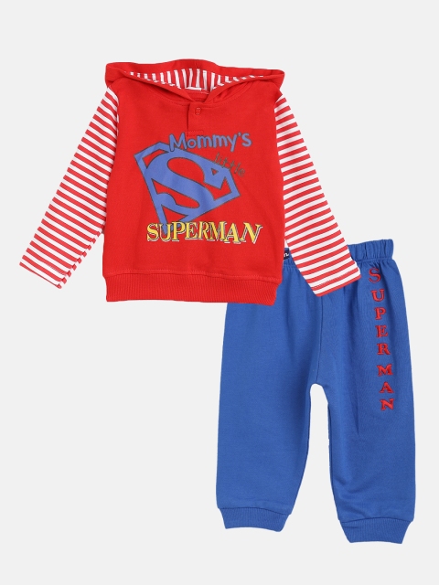 Moms Love Infant Boys Red & Blue Cotton Superman Print Hooded Sweatshirt with Joggers
Moms Love Infant Boys Red & Blue Cotton Superman Print Hooded Sweatshirt with Joggers
