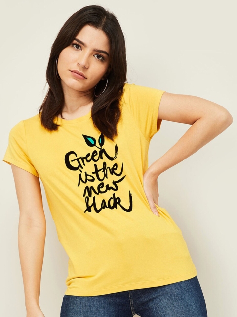 Fame Forever by Lifestyle Women Yellow Typography Printed T-shirt