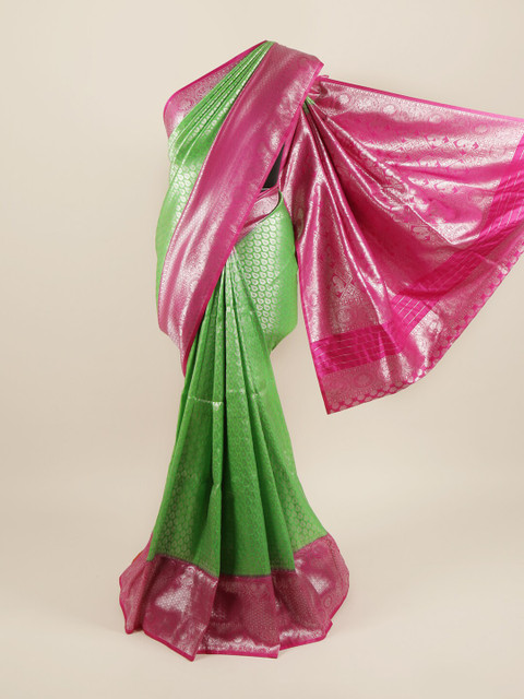 Pothys Green & Silver-Toned Ethnic Motifs Zari Pure Silk Banarasi Saree 
Pothys Green & Silver-Toned Ethnic Motifs Zari Pure Silk Banarasi Saree