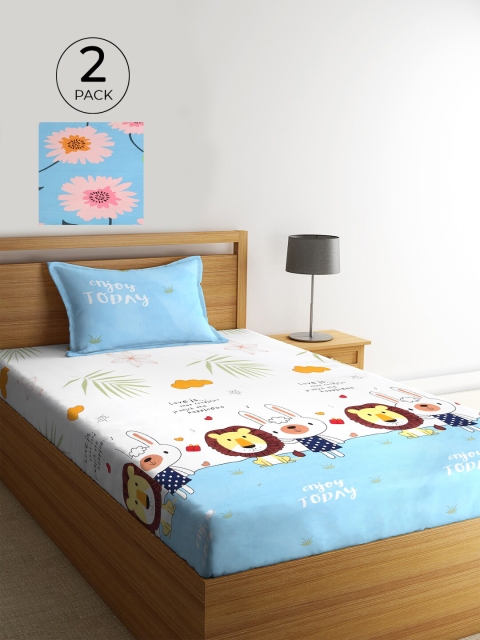 KLOTTHE Set Of 2 White & Blue Geometric 210 TC 2 Single Bedsheet with 2 Pillow Covers
KLOTTHE Set Of 2 White & Blue Geometric 210 TC 2 Single Bedsheet with 2 Pillow Covers