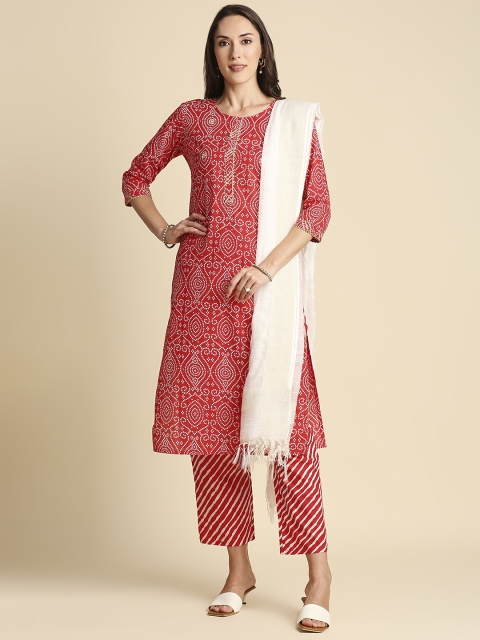 Anubhutee Women Pink & White Bandhani Print Cotton Kurta with Lehariya Trousers & Dupatta
Anubhutee Women Pink & White Bandhani Print Cotton Kurta with Lehariya Trousers & Dupatta