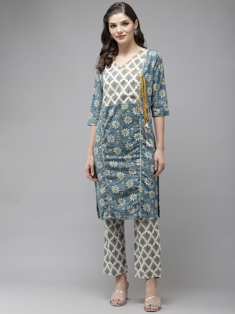 Anubhutee Women Blue & Mustard Yellow Ethnic Motifs Printed Angrakha Cotton Kurta Set
Anubhutee Women Blue & Mustard Yellow Ethnic Motifs Printed Angrakha Cotton Kurta Set