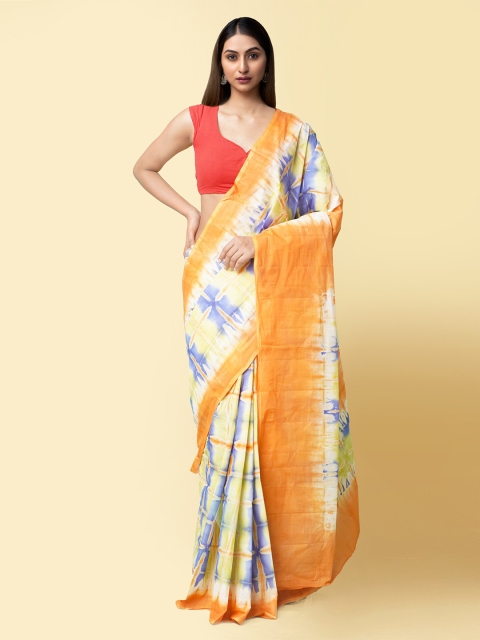 Unnati Silks Orange & Blue Tie & Dye Pure Cotton Handloom Sustainable Block Print Saree
Unnati Silks Orange & Blue Tie & Dye Pure Cotton Handloom Sustainable Block Print Saree