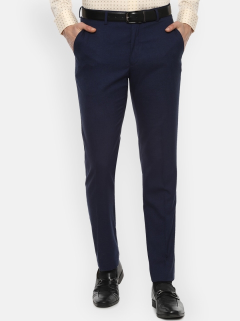Louis Philippe Men Navy Blue Slim Fit Formal Trousers