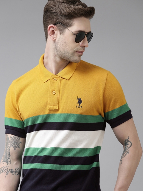 U S Polo Assn Men Mustard Yellow Black Colourblocked Polo Collar Slim Fit Pure Cotton T-shirt
U S Polo Assn Men Mustard Yellow Black Colourblocked Polo Collar Slim Fit Pure Cotton T-shirt
