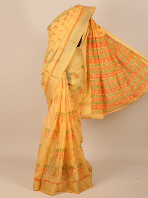 Pothys Yellow & Green Floral Saree