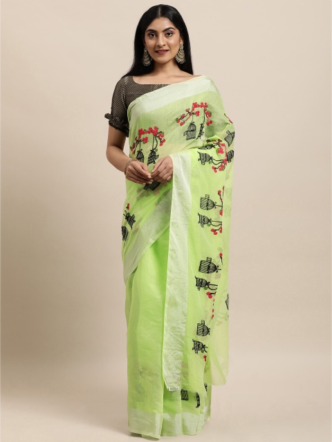 Mameraa Green Ethnic Motifs Embroidered Saree
