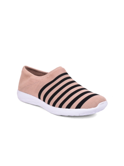 Liberty Women Peach & Black Striped Mesh Slip On Walking Shoes
