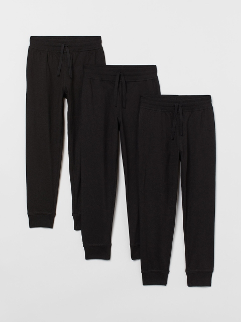 H&M Boys Black 3-Pack Cotton Jersey Joggers