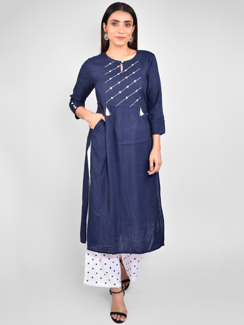 Indi INSIDE Women Navy Blue & White Floral Embroidered Mirror Work Kurta Set & Dupatta
Indi INSIDE Women Navy Blue & White Floral Embroidered Mirror Work Kurta Set & Dupatta