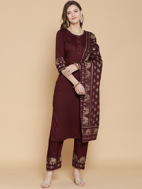 KALINI Women Maroon Ethnic Motifs Printed Regular Kurta with Trousers & With Dupatta
KALINI Women Maroon Ethnic Motifs Printed Regular Kurta with Trousers & With Dupatta