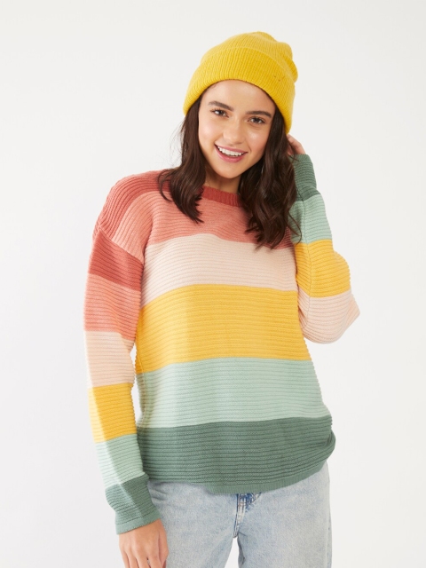 Zink London Women Multicolor Striped Sweater, Multi