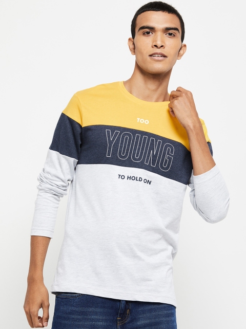 max Men Yellow & White Colourblocked Cotton T-shirt
