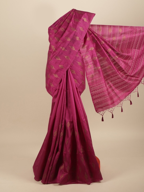 Pothys Magenta & Gold-Toned Embroidered Art Silk Saree