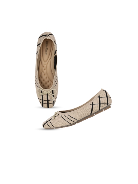Bruno Manetti Women Beige Striped Ballerinas with Bows Flats