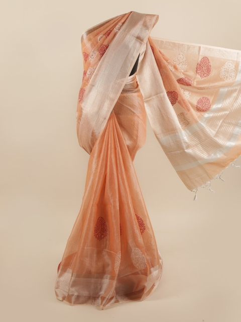Pothys Peach-Coloured & Silver-Coloured Ethnic Motifs Embroidered Beads and Stones Saree
Pothys Peach-Coloured & Silver-Coloured Ethnic Motifs Embroidered Beads and Stones Saree