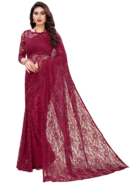 KALINI Maroon Floral Net Saree