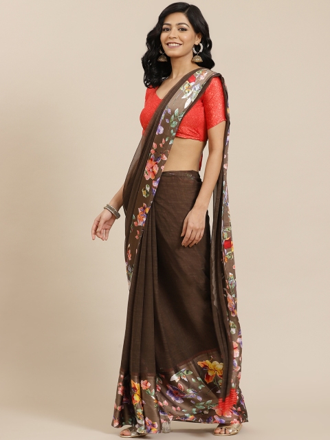 SHANGRILA Brown Floral Ready to Wear Saree