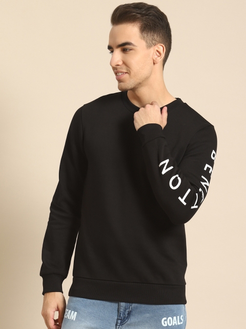 United Colors of Benetton Men Black Solid Sweatshirt
