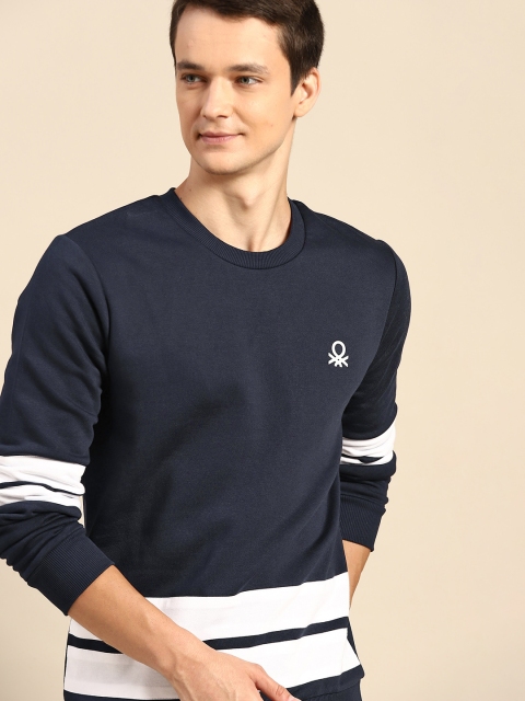 United Colors of Benetton Men Navy Blue Solid Sweatshirt