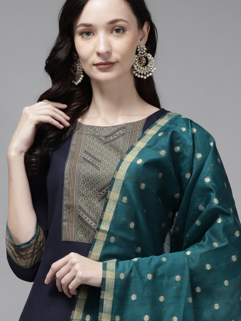 Indo Era Women Navy Blue Ethnic Motifs Yoke Design Cotton Kurta with Palazzos & Dupatta
Indo Era Women Navy Blue Ethnic Motifs Yoke Design Cotton Kurta with Palazzos & Dupatta