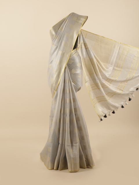 Pothys Grey & Gold-Toned Zari Linen Blend Saree