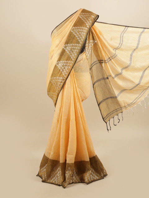 Pothys Yellow & Tan brown Saree