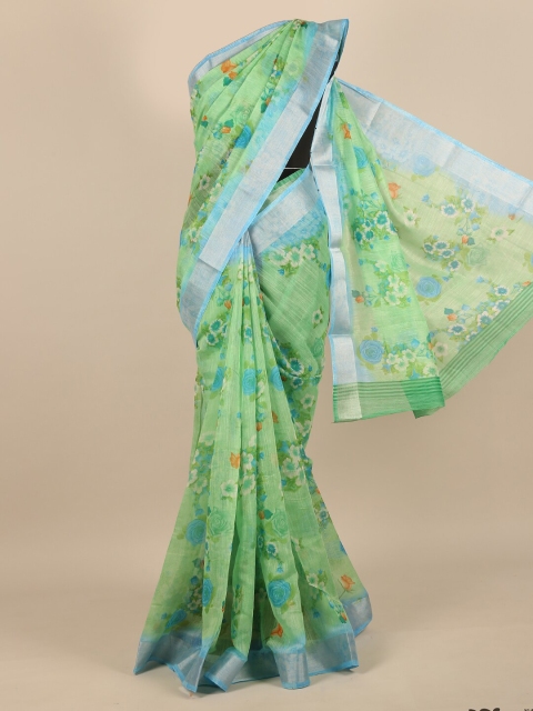 Pothys Sea Green & Blue Floral Saree