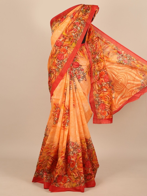 Pothys Orange & Red Floral Saree