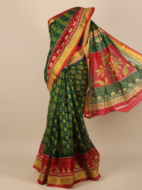 Pothys Green & Maroon Geometric Printed Saree