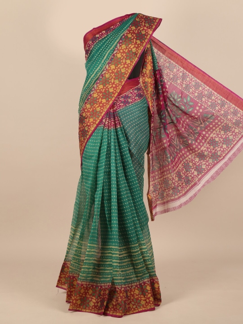 Pothys Women Green & Red Batik Printed Saree