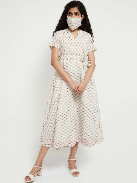 max Brown & White Checked Midi Dress