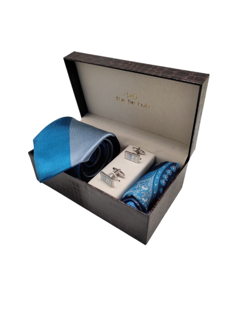 The Tie Hub Blue Stripe Necktie with Mop cufflink and Pocket Square Accessory Gift Set
The Tie Hub Blue Stripe Necktie with Mop cufflink and Pocket Square Accessory Gift Set