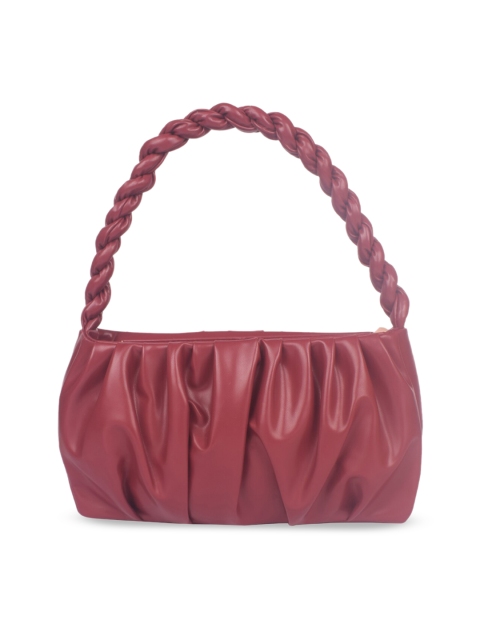 Bagkok Maroon Textured PU Ruched Shopper Handheld Bag