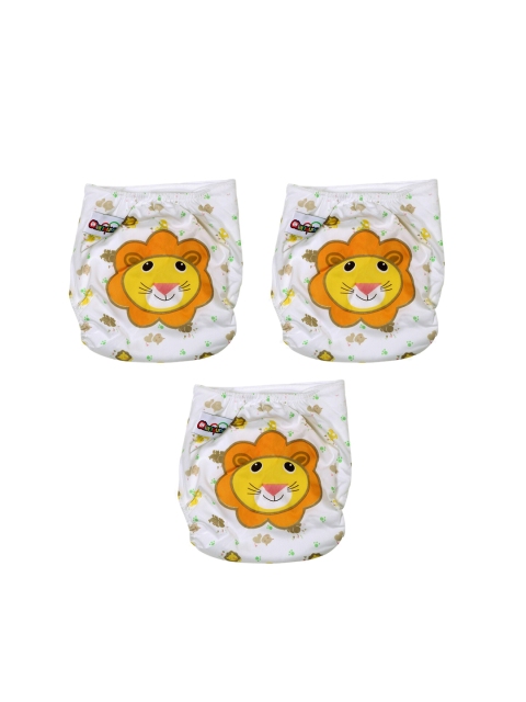 POKORY Infant Kids Pack Of 3 White & Orange Printed Reusable Diapers