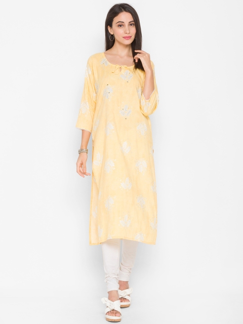 ZOLA Women Yellow Floral Embroidered Kurta