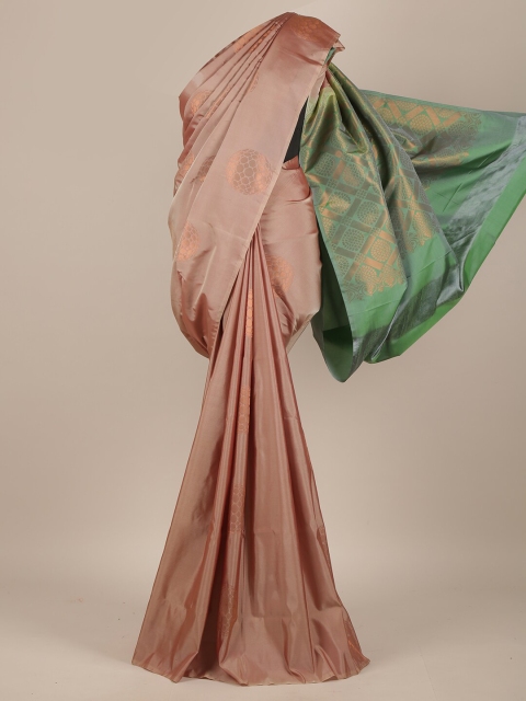 Pothys Brown & Green Ethnic Motifs Pure Silk Saree