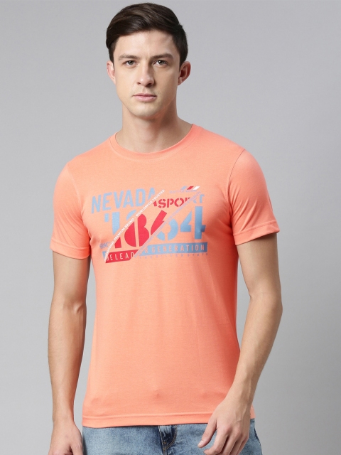 DIXCY SCOTT Men Orange & Blue Typography Printed T-shirt