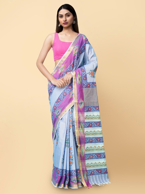 Unnati Silks Blue & Pink Motifs Block Printed Sustainable Pure Cotton Sambalpuri Saree
Unnati Silks Blue & Pink Motifs Block Printed Sustainable Pure Cotton Sambalpuri Saree