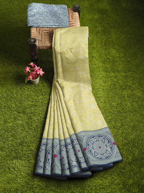 KLM Fashion Mall Yellow & Navy Blue Woven Design Zari Silk Blend Banarasi Saree
KLM Fashion Mall Yellow & Navy Blue Woven Design Zari Silk Blend Banarasi Saree